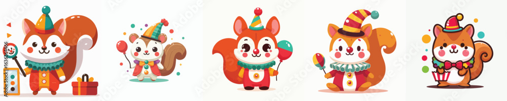 Naklejka premium cute squirrel vector in clown costume