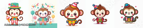 cute monkey vector in clown costume