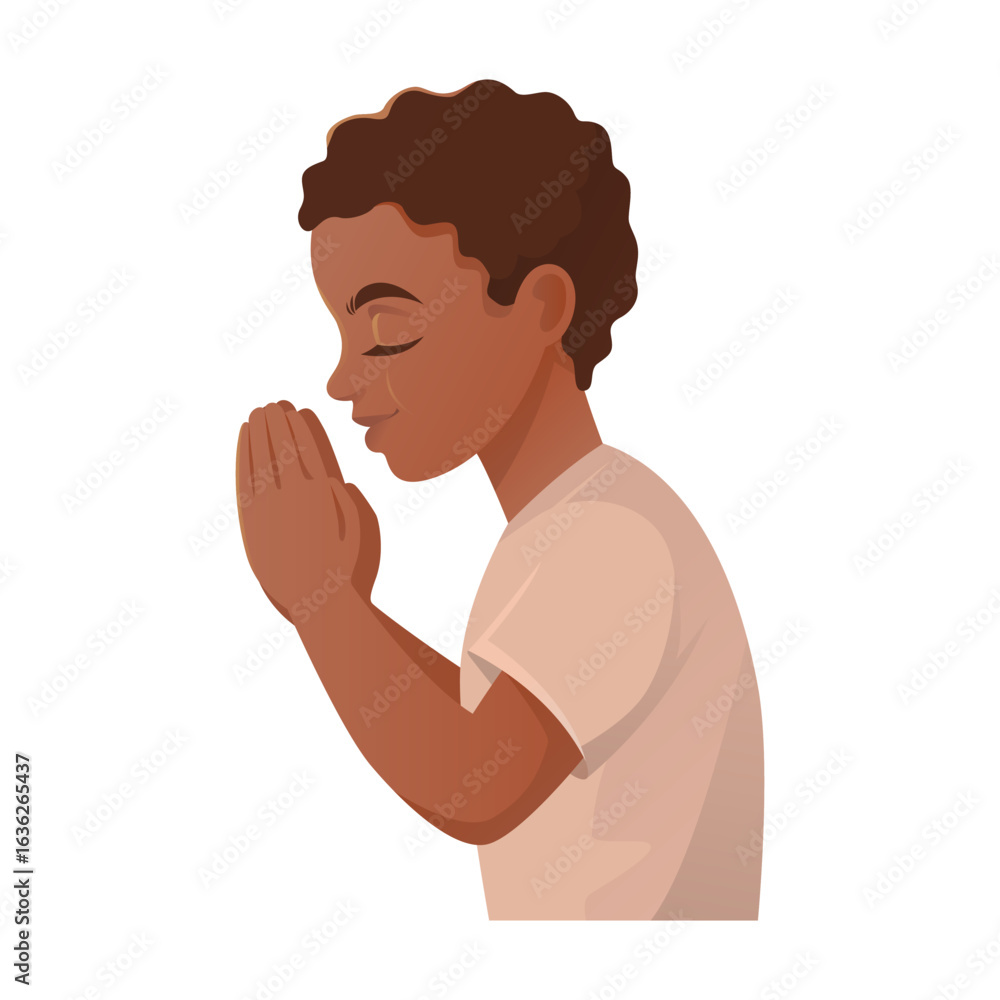 Fototapeta premium Boy praying with closed eyes side view