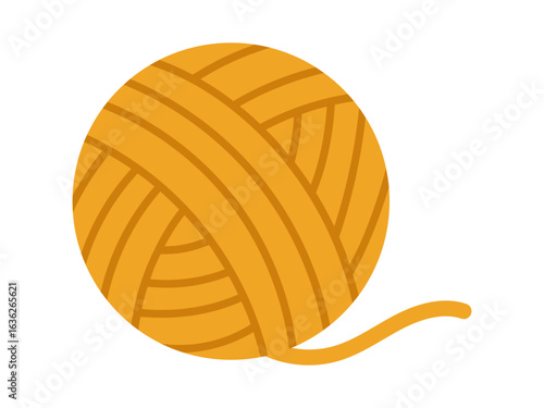 Vector yellow yarn ball in flat design. Wool element for knitting projects. Ball of yarn clipart. Cozy hobby knitting object.