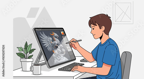 Man Creates Digital Sculpture Of Dragon On Interactive Tablet Display