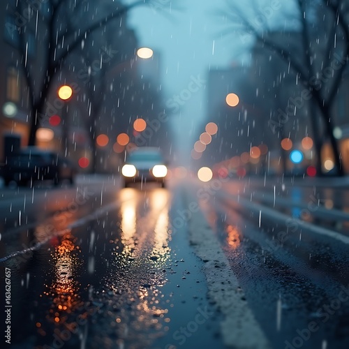 Moody Rain and Snow Mixed Wallpaper with Reflective Wet Surface