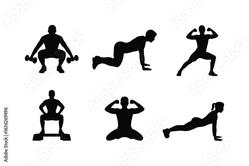 Fitness Silhouette Collection Diverse Workout Poses exercise strength training