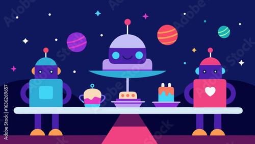 Futuristic space diner birthday with robotic waiters