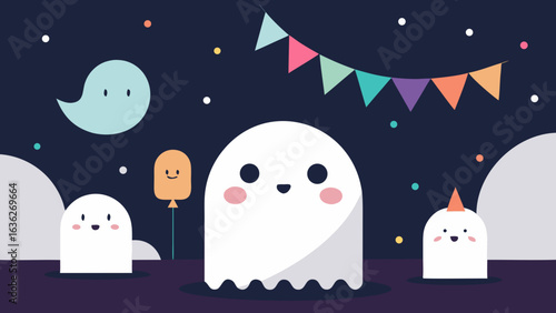 Ghost town birthday with cute ghosts and faded signs