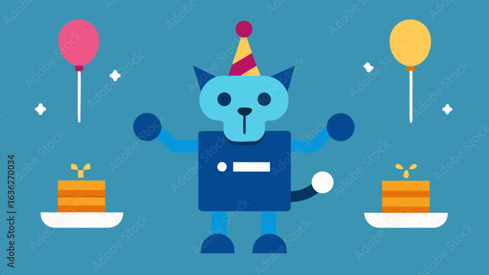 Naklejka premium Robot Dog Birthday Party with Balloon Bone Decorations