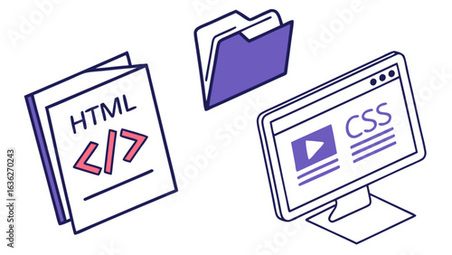 Html css web development coding folder design vector illustration graphic design and front end development concept