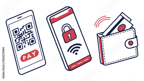 Mobile payment qr code scan secure nfc contactless wallet digital transaction technology illustration concept