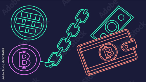 Bitcoin cryptocurrency blockchain wallet digital currency investment finance technology concept vector design
