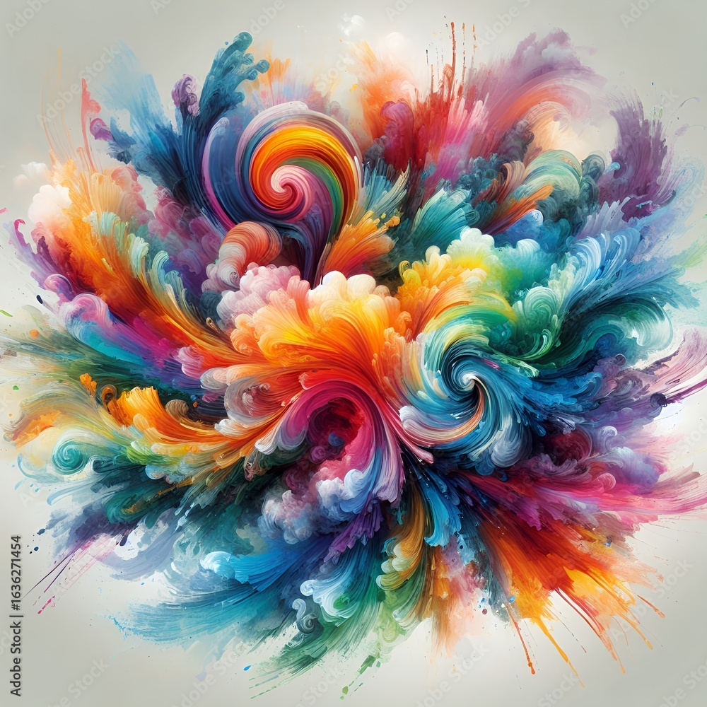 Obraz premium Energetic Watercolor Composition with Rainbow Tones on Isolated 