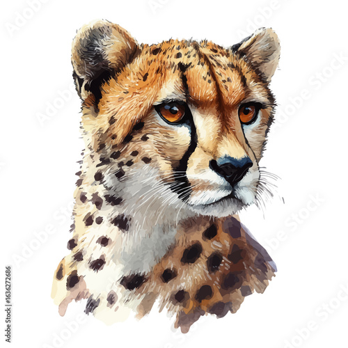 Asiatic Cheetah, watercolor painting vector, isolated on a white background.