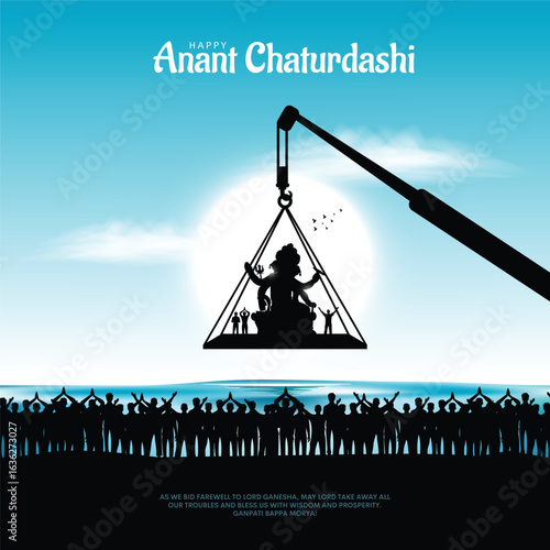 Happy anant chaturdashi or Ganesh visarajn banner design of Indian festival. Creative vector template.