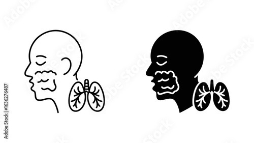 Respiratory Illness: Line Art and Silhouette Icons Depicting Lungs and Nasal Congestion, Medical Illustration, Healthcare Graphics.