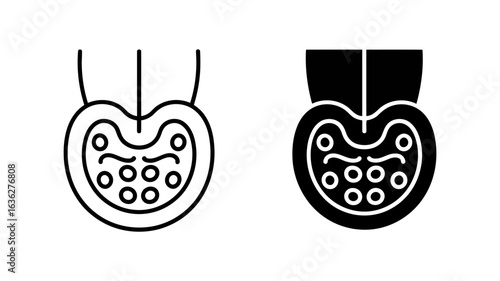 Medical Illustration: Line Art and Solid Icon Set of the Human Uvula, Throat Anatomy,  Simple Style, Clean Design.