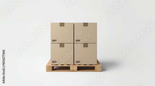 Stack of Four cardboard boxes mockup on euro pallet, isolated on white, 3d rendering
