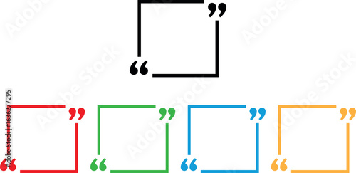 Colorful text quote icon set in different colors . Quote box frame icon . Vector illustration