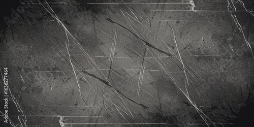 Abstract texture of grunge brush strokes with rough black scratches and parchment-like appearance with a beige or light brown tone, marked by scratches, splatters, and faint lines vector background.