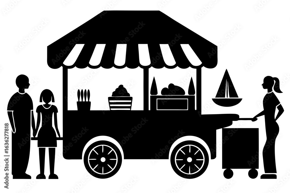 Naklejka premium Vector art of silhouette of food cart
