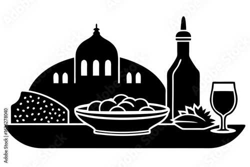 Vector illustration of  ramadan iftari food item with drinks 