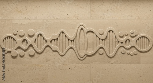 Relief carving of DNA on light beige stone
