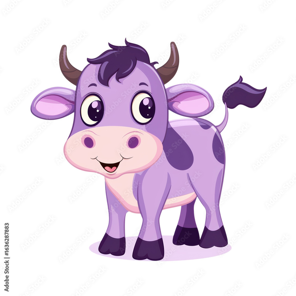 Fototapeta premium A purple cartoon cow smiling