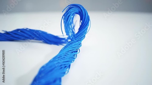 Twisted blue cables on white background