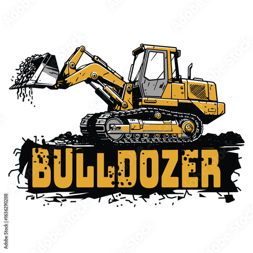 Minimalist Bulldozer Logo with Simple Illustration and "Buldozer" Text Vector Design on White Background