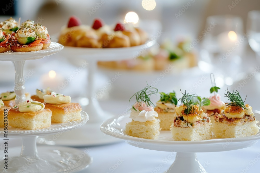 Fototapeta premium A tiered display of various small appetizer snacks