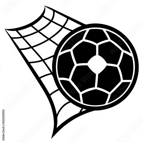 Soccer ball hitting the net black and white silhouette vector illustration