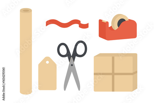 Crafting supplies for gift wrapping and packaging during holiday season preparations
