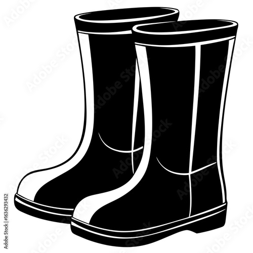 Pair of black rubber rain boots silhouette vector illustration