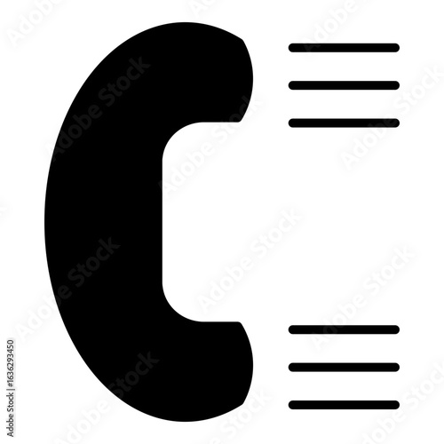 Solid black glyph shows a phone receiver with three horizontal lines next to it. Represents a call menu, options, or voice settings.