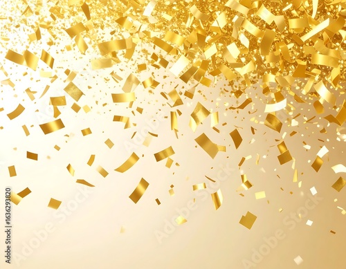 Gold confetti falling on a light beige background