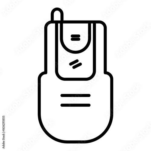 Outlined black glyph depicts a handheld two-way radio or walkie-talkie with a clip and horizontal lines. Line design signifies direct or radio communication.