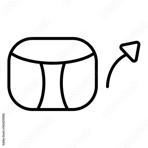 Outlined black glyph depicts a cylinder container with an arcing arrow pointing upwards. Line design signifies uploading files or publishing content.