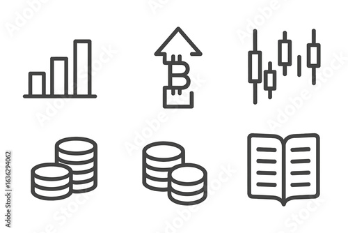 Charts and symbols depicting financial growth, trading, and cryptocurrency concepts in a modern context