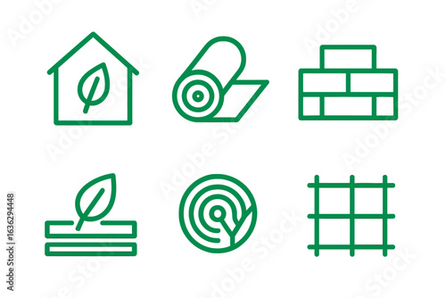 Eco-friendly symbols representing sustainable building materials and practices for environmentally conscious construction