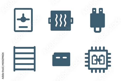 Digital icons representing technology components and functionality in a minimalist design