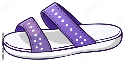 One Purple and White Striped Sandal Illustration, Casual Footwear, Summer Fashion, Cartoon Style