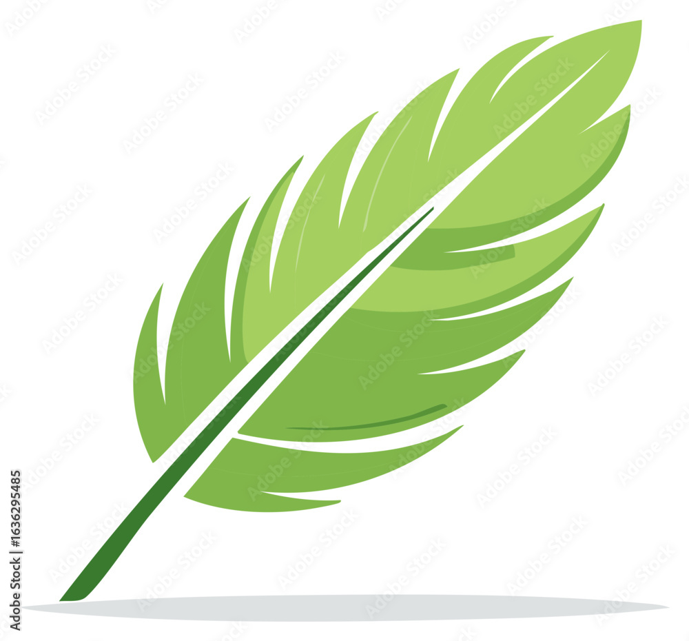Fototapeta premium Green leaf illustration. Stylized vector graphic of a feather or palm leaf.