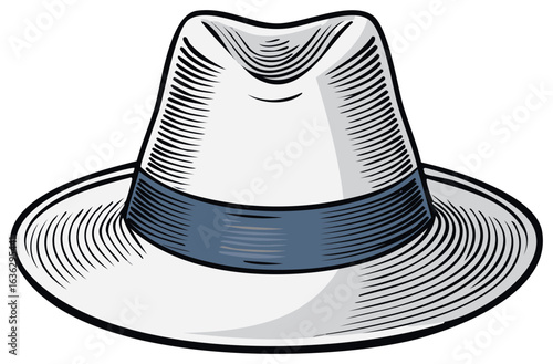 Illustrated Vintage Fedora Hat with Band, Retro Headwear Fashionable Accessory