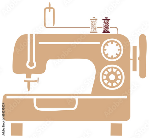 Stylized Sewing Machine Icon with Thread Spools Simple Craft Symbol