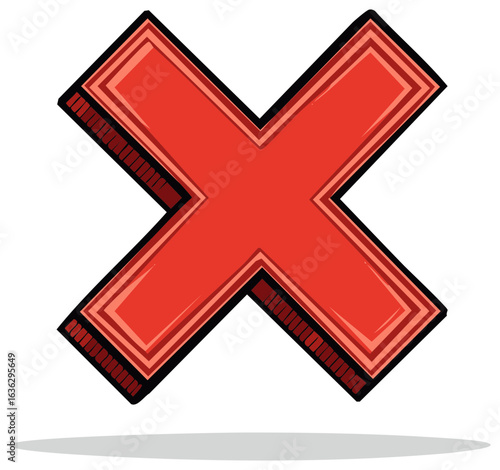 Bold red X cross mark icon in a 3D cartoon style illustration