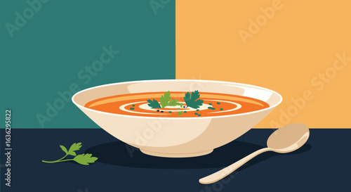 Deliciously creamy tomato soup garnished with fresh parsley and a swirl of cream