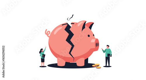 Broken piggy bank symbolizing financial crisis and economic downturn affecting personal savings and investment