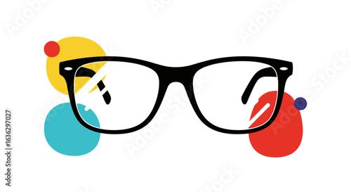 Modern spectacles design with abstract colorful bubbles illustrating visionary concepts