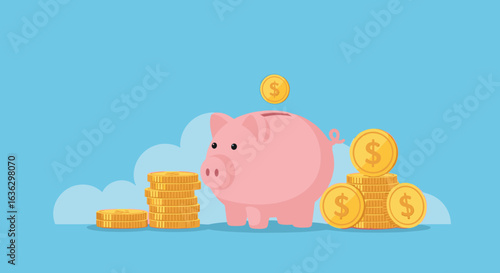Saving for the Future: A Piggy Bank with Gold Coins Illustration
