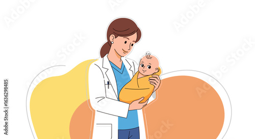Caring Doctor Holding Newborn Baby Wrapped in Blanket, a Moment of Joy and Professionalism