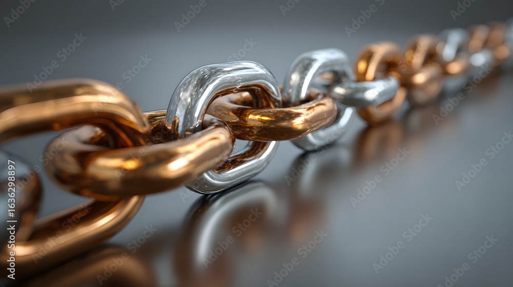Fototapeta premium Close-up view of interlocking metallic links.