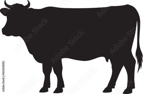 Black Silhouette of a Standing Cow with Udders on White Background animal